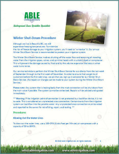 Able Irrigation Winter Shut-Down Procedure